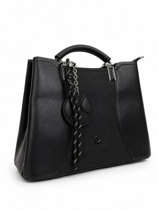 A Elegant Noir Structured Tote Bag β Premium Textured Leather with Chain Charm