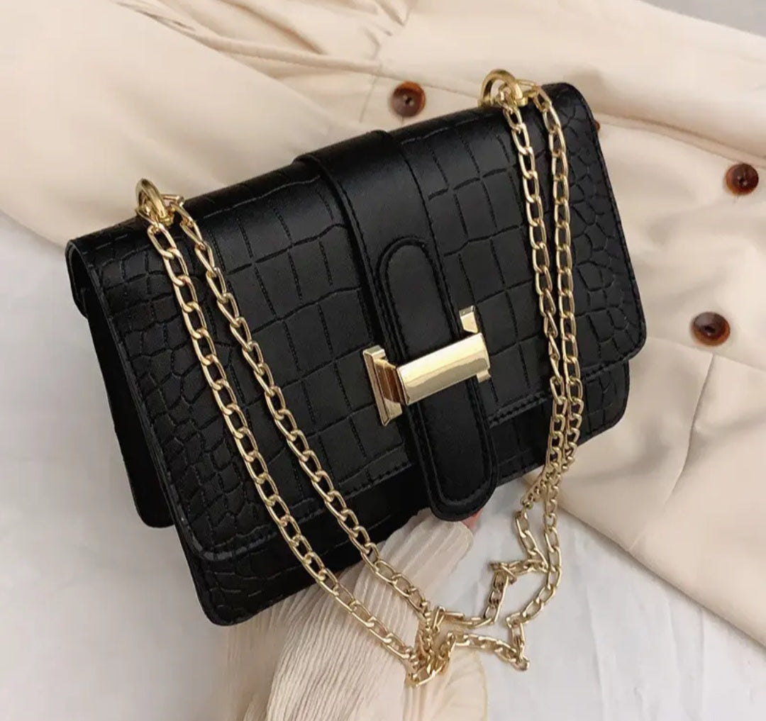 Women’s Black Crocodile Pattern Crossbody Bag