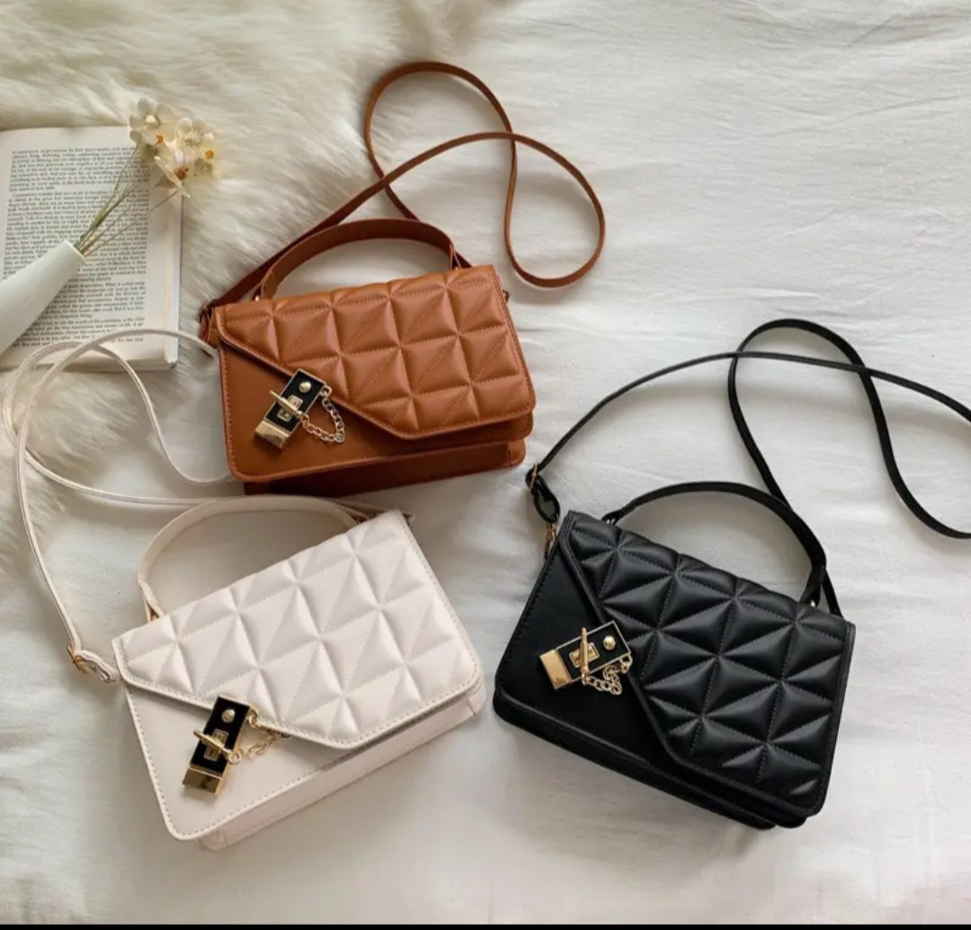 Elegant Black Quilted Crossbody Handbag with Gold Chain Charm