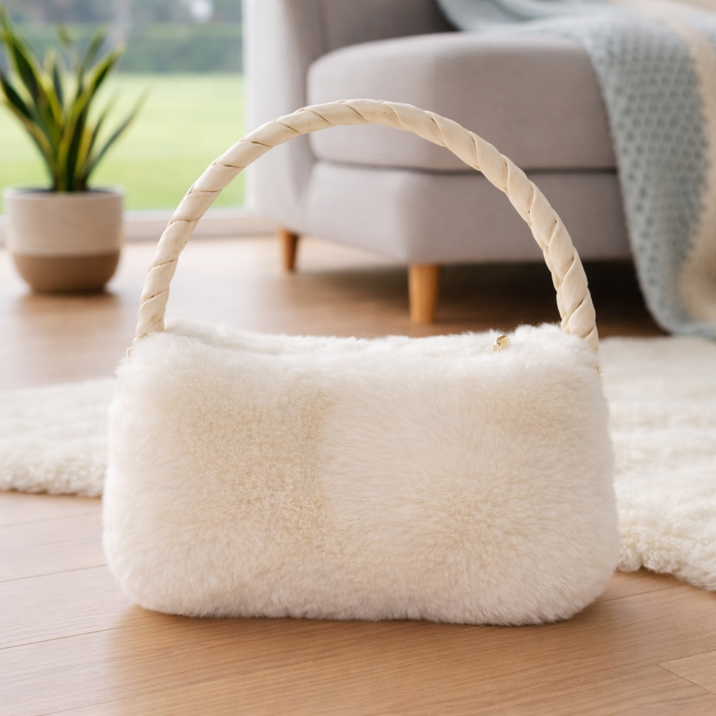 Ivory Luxe Faux Fur Top-Handle Bag