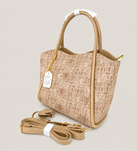 A Premium Elegant Textured Beige Handbag with Detachable Strap β Luxury Minimal Tote