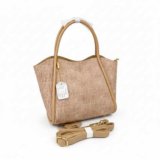A Premium Elegant Textured Beige Handbag with Detachable Strap – Luxury Minimal Tote