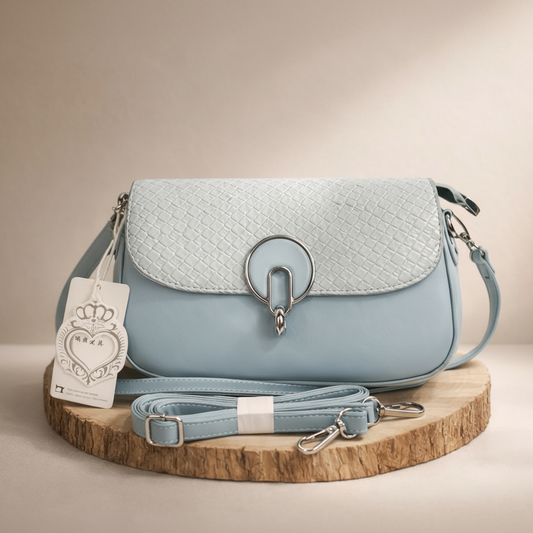 Elegant Pastel Blue Mini Shoulder Bag – Textured Flap Luxury Handbag for Women👜
