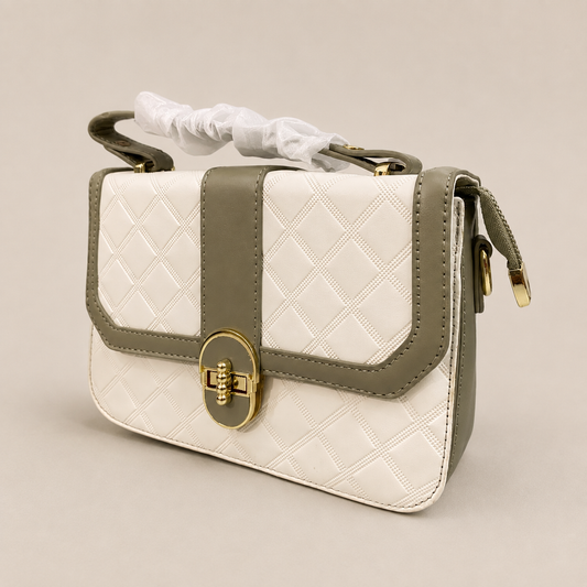 Elegant Green & White Womenβs Handbag | Premium PU Leather Crossbody & Shoulder Bag