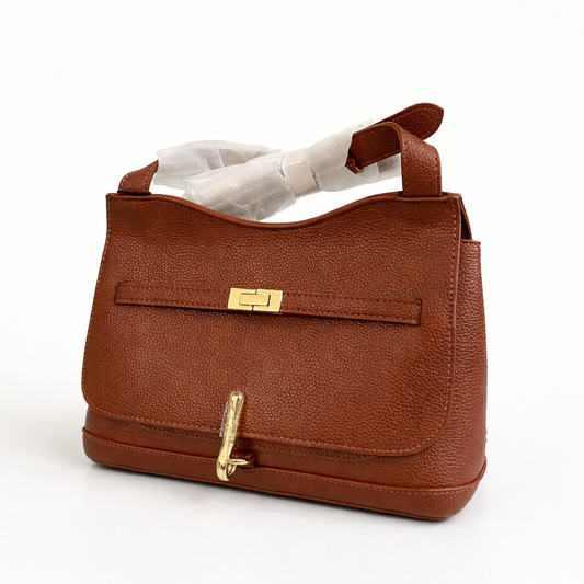Elegant Luxe Textured Leather Shoulder Bag – Classic Caramel Brown
