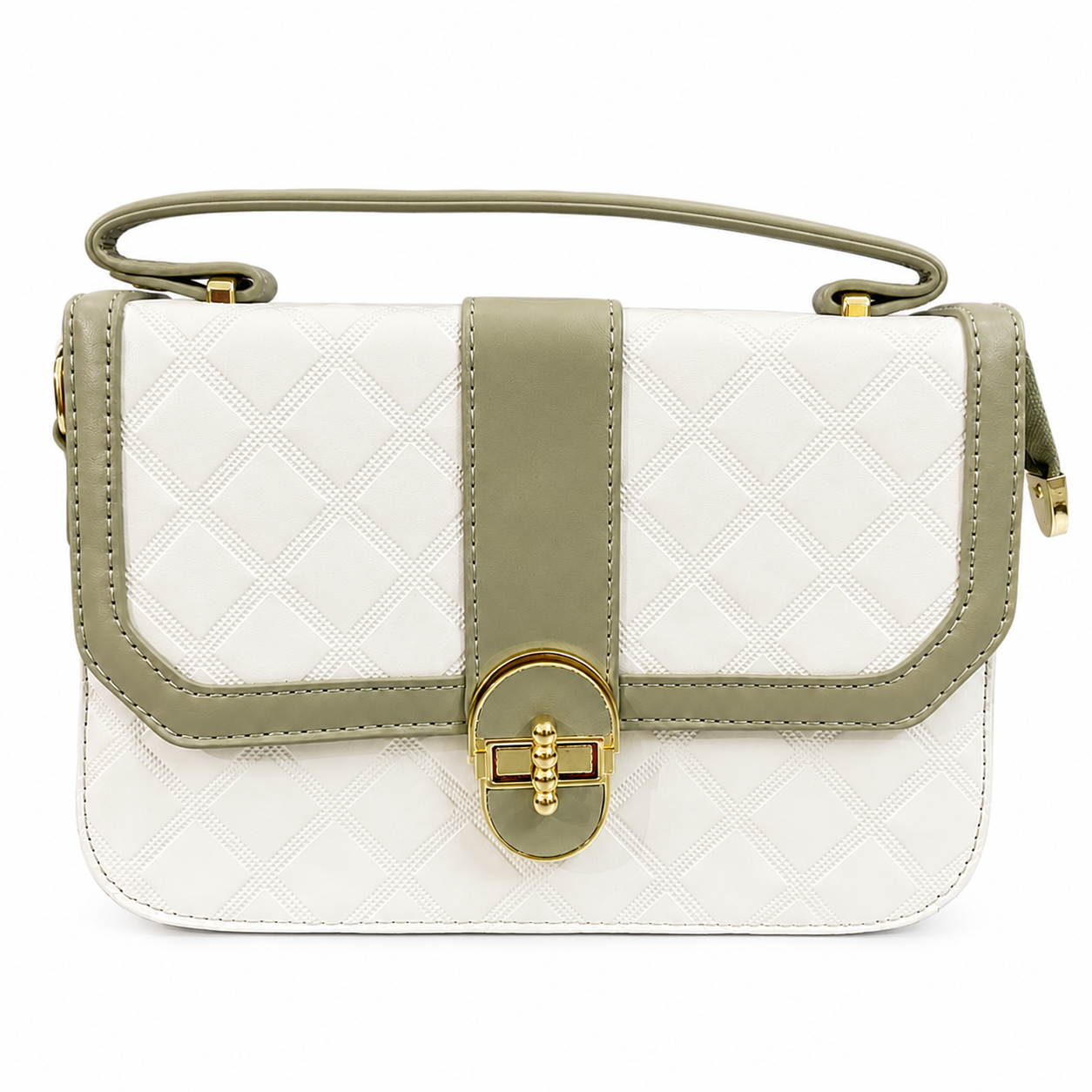Elegant White Quilted Shoulder Bag  Gold with Clasp