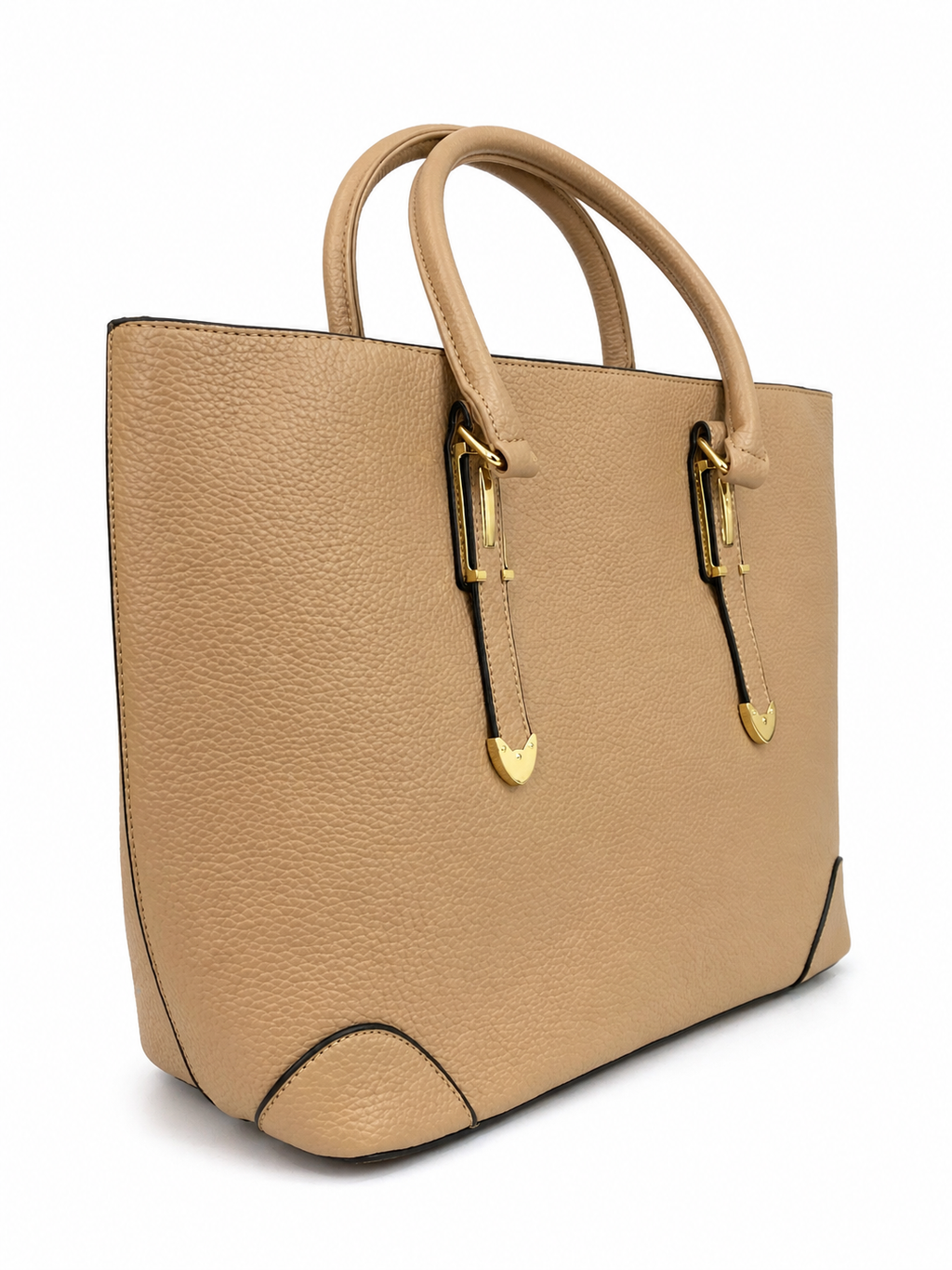 Classic Beige Pebbled Leather Tote Bag – Minimal Everyday Handbag