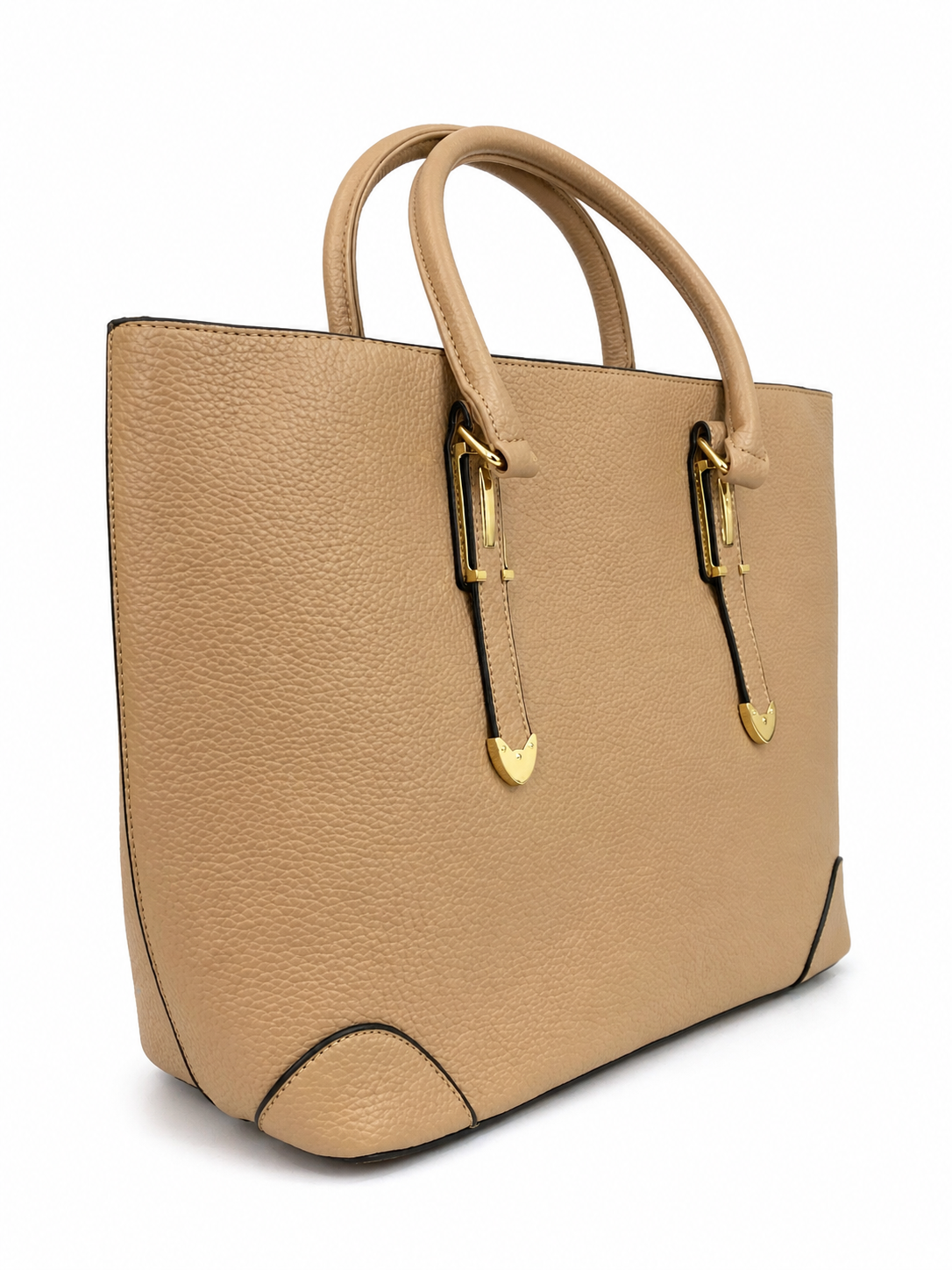 Classic Beige Pebbled Leather Tote Bag – Minimal Everyday Handbag