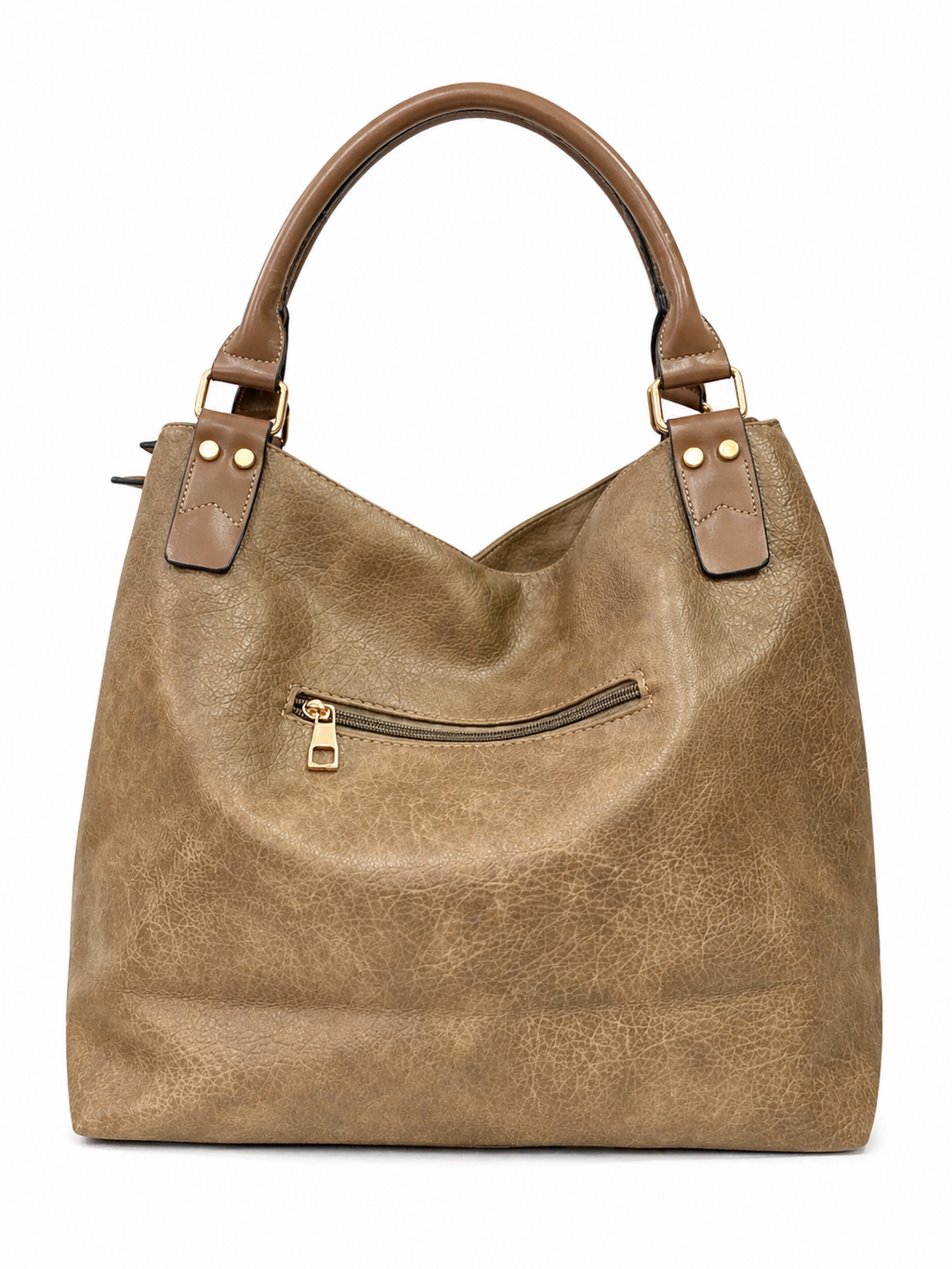 Chic Two-Tone Beige & Olive Leather Tote Bag with Detachable Strap