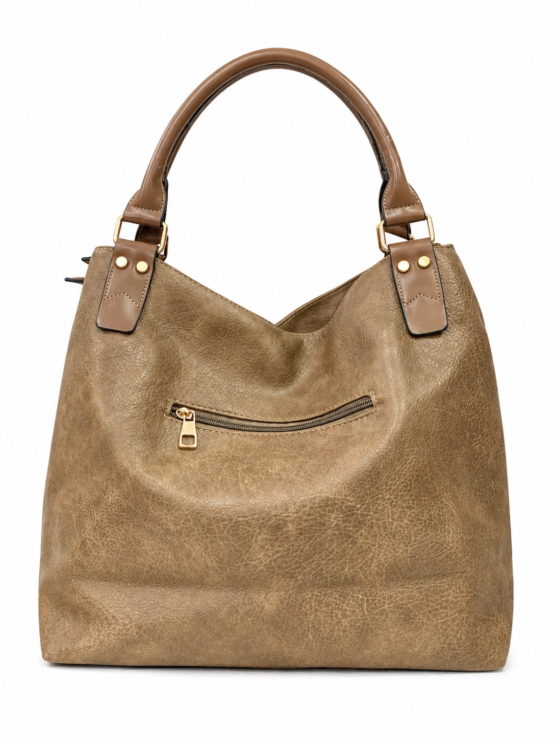 Chic Two-Tone Beige & Olive Leather Tote Bag with Detachable Strap