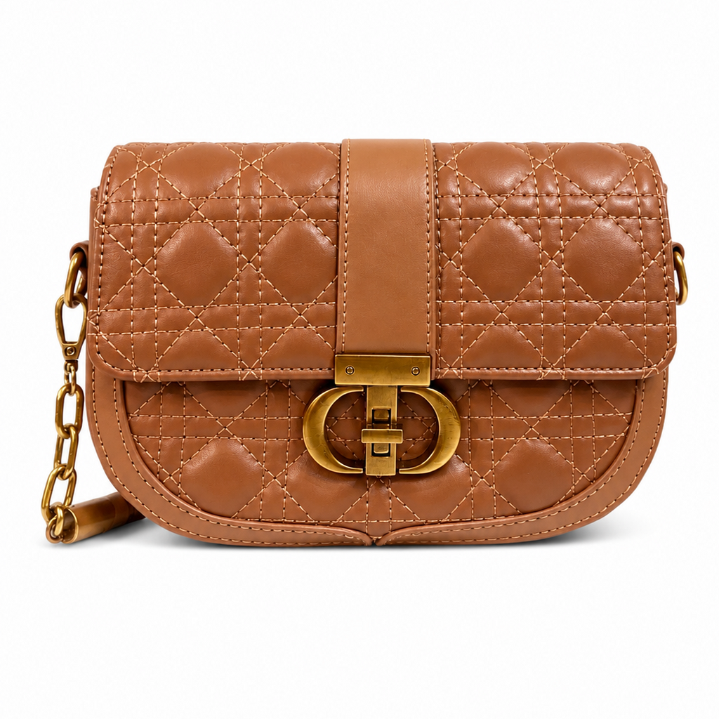 Caramel Quilted Crossbody Bag