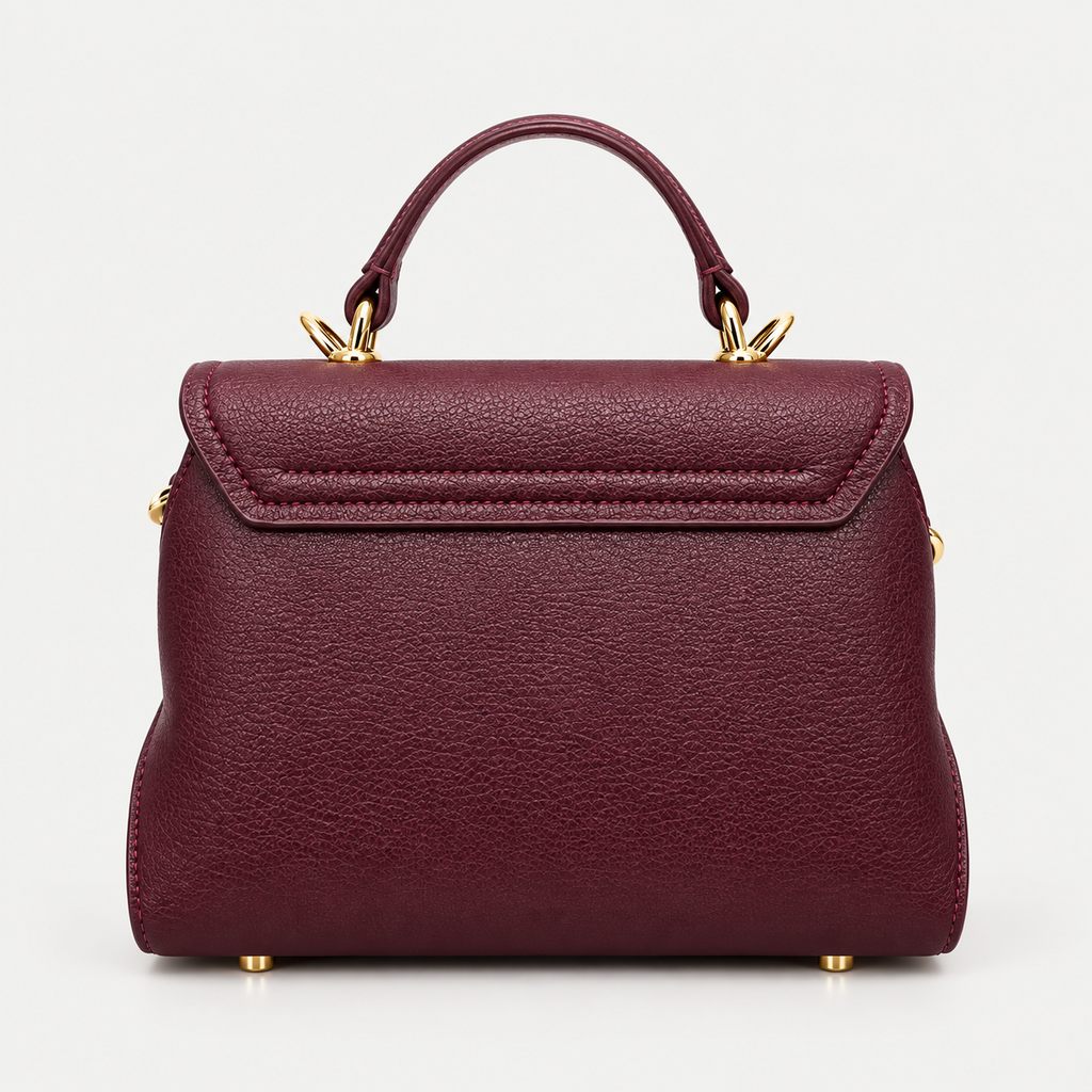 Elegant Burgundy Gold Lock Handbag