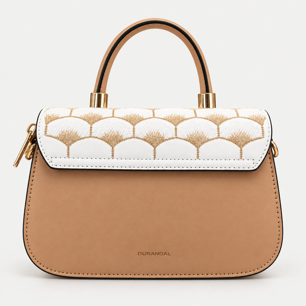 Elegant Beige & White Embroidered  Handle Bag