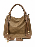 Chic Two-Tone Beige & Olive Leather Tote Bag with Detachable Strap