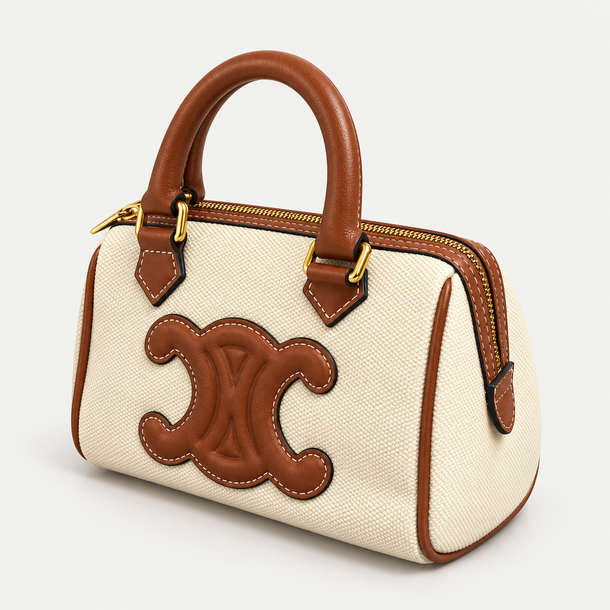 Premium Cream & Brown Canvas Mini Handbag