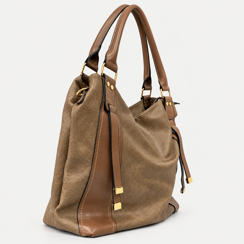 Elegant Taupe Leather BrownTote Bag For Women