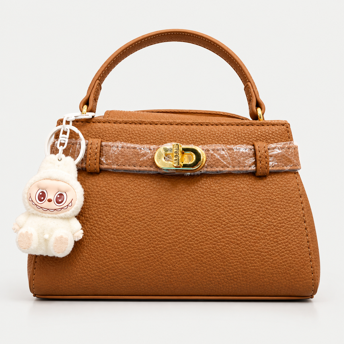Elegant Tan Structured Handbag  Classic Top Handle