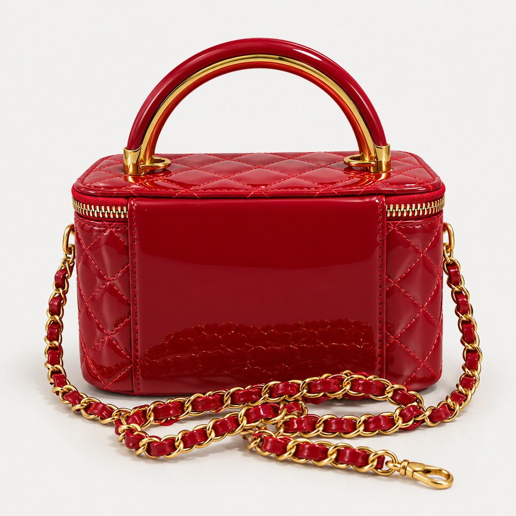 Luxury Red Quilted Mini Handbag with Gold Chain