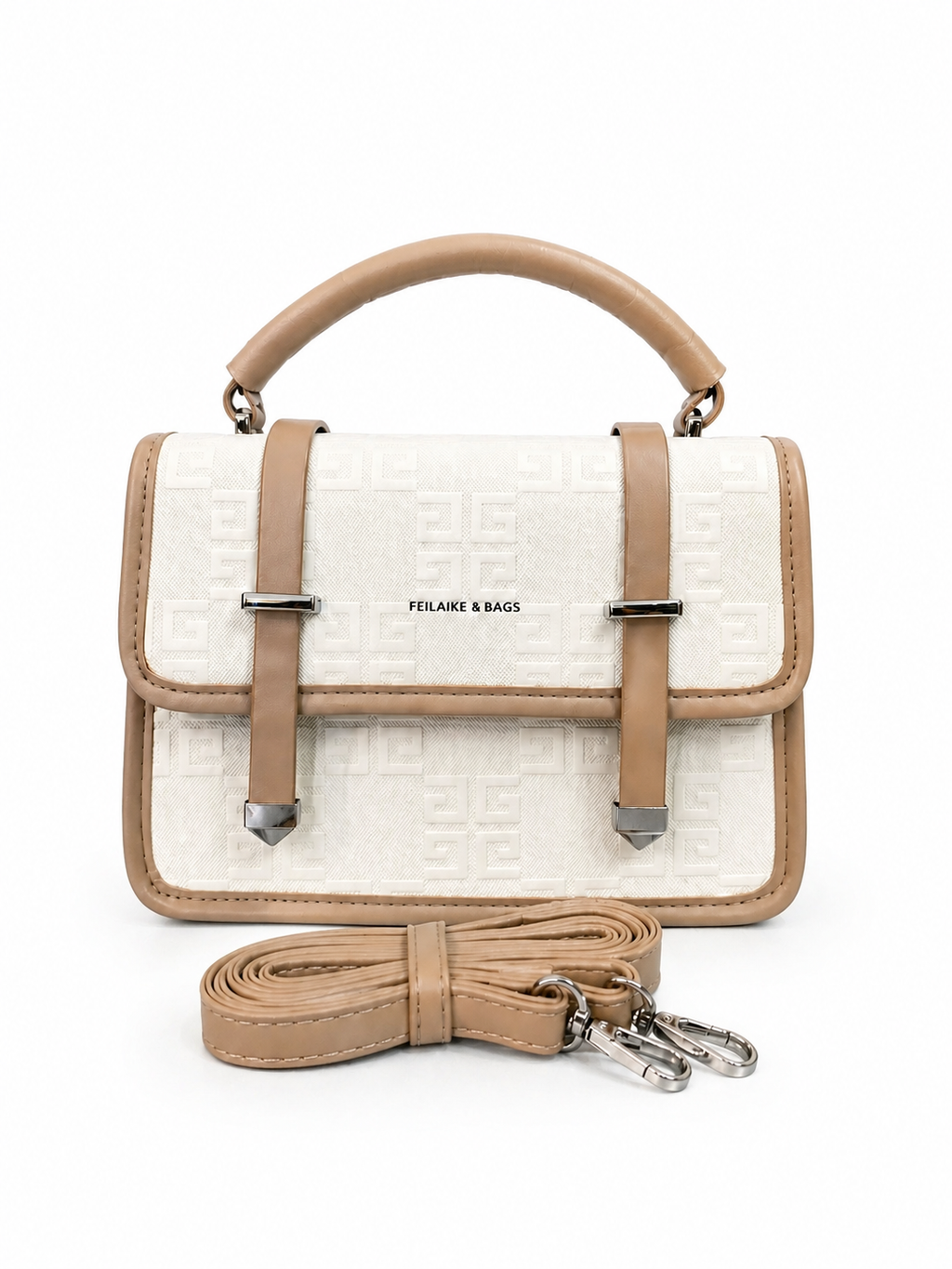 A -Elegant Women Handbag 2-Piece Set – Premium Textured Crossbody Bag with Detachable Strap (Beige & Nude)