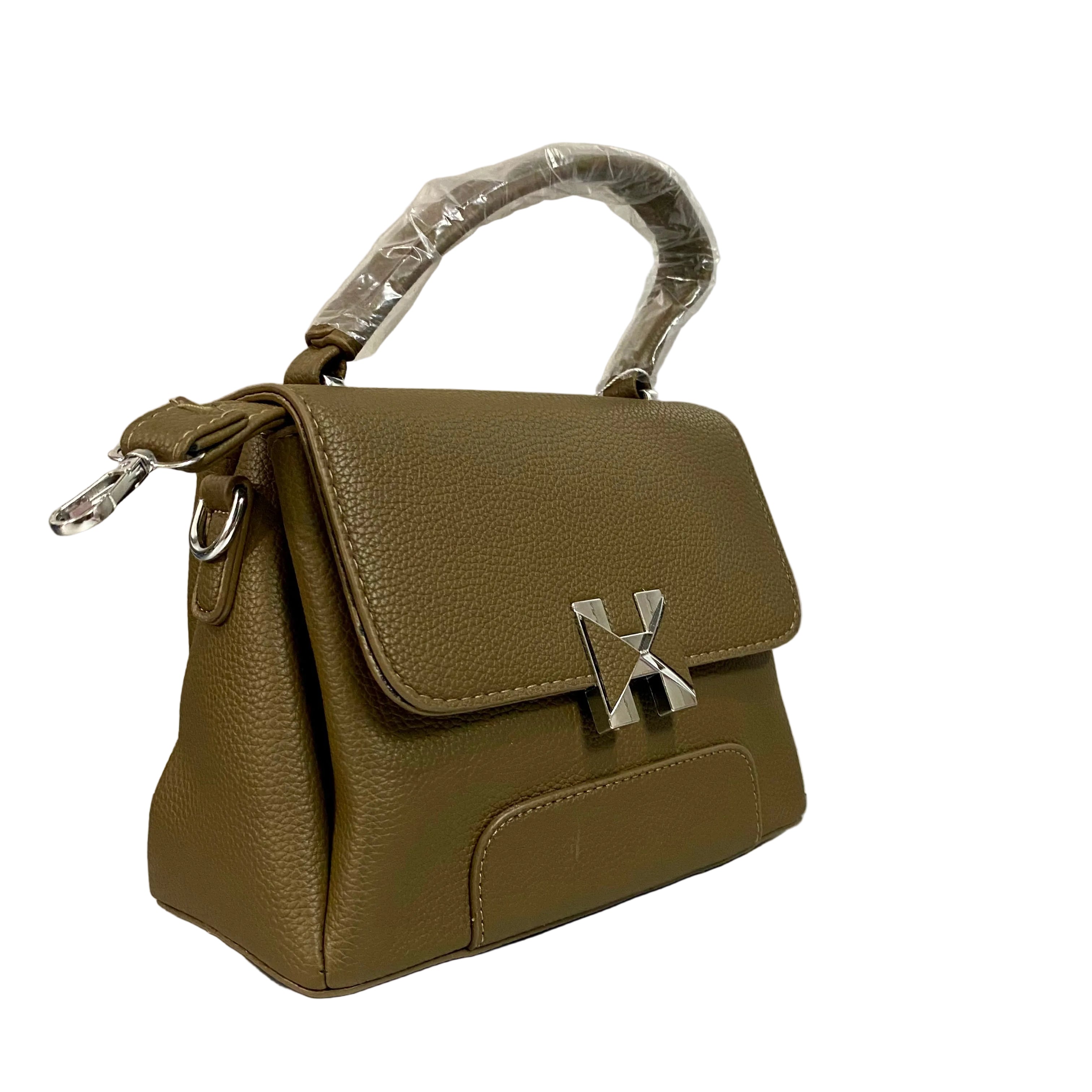 Taupe Structured Top-Handle Bag