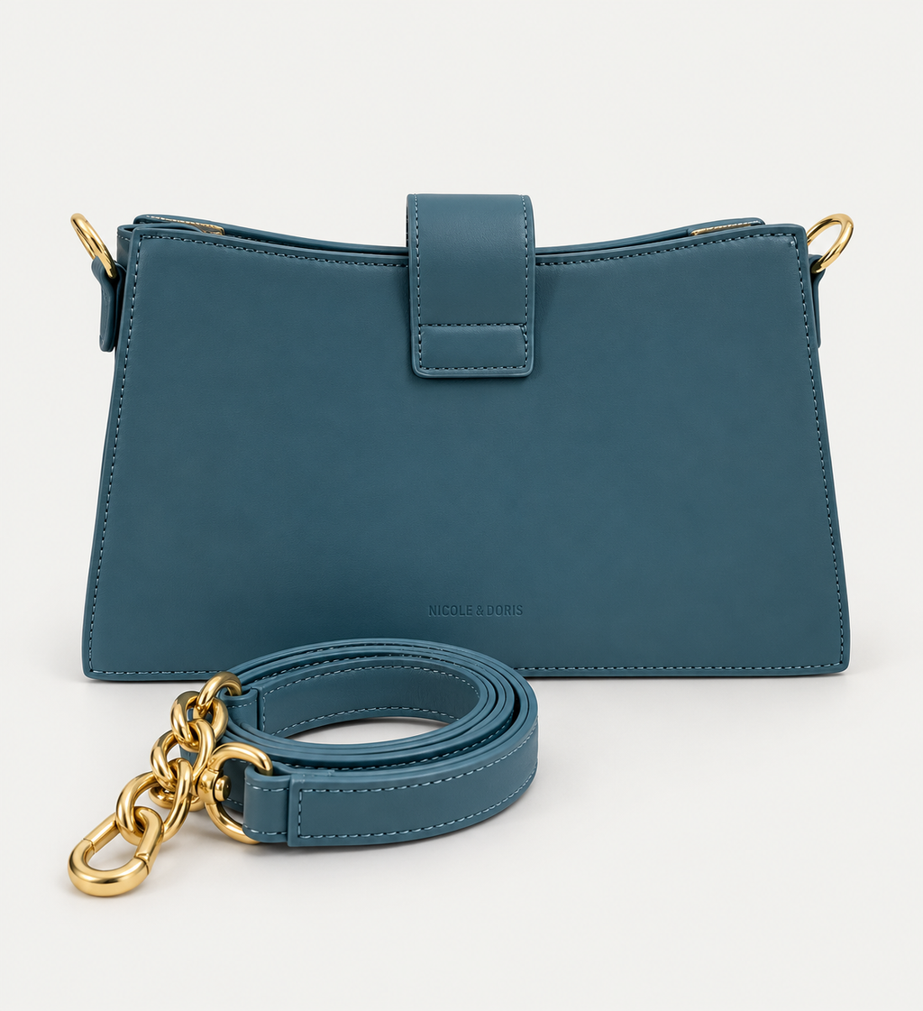 Elegant Teal Shoulder Bag with Gold Chain