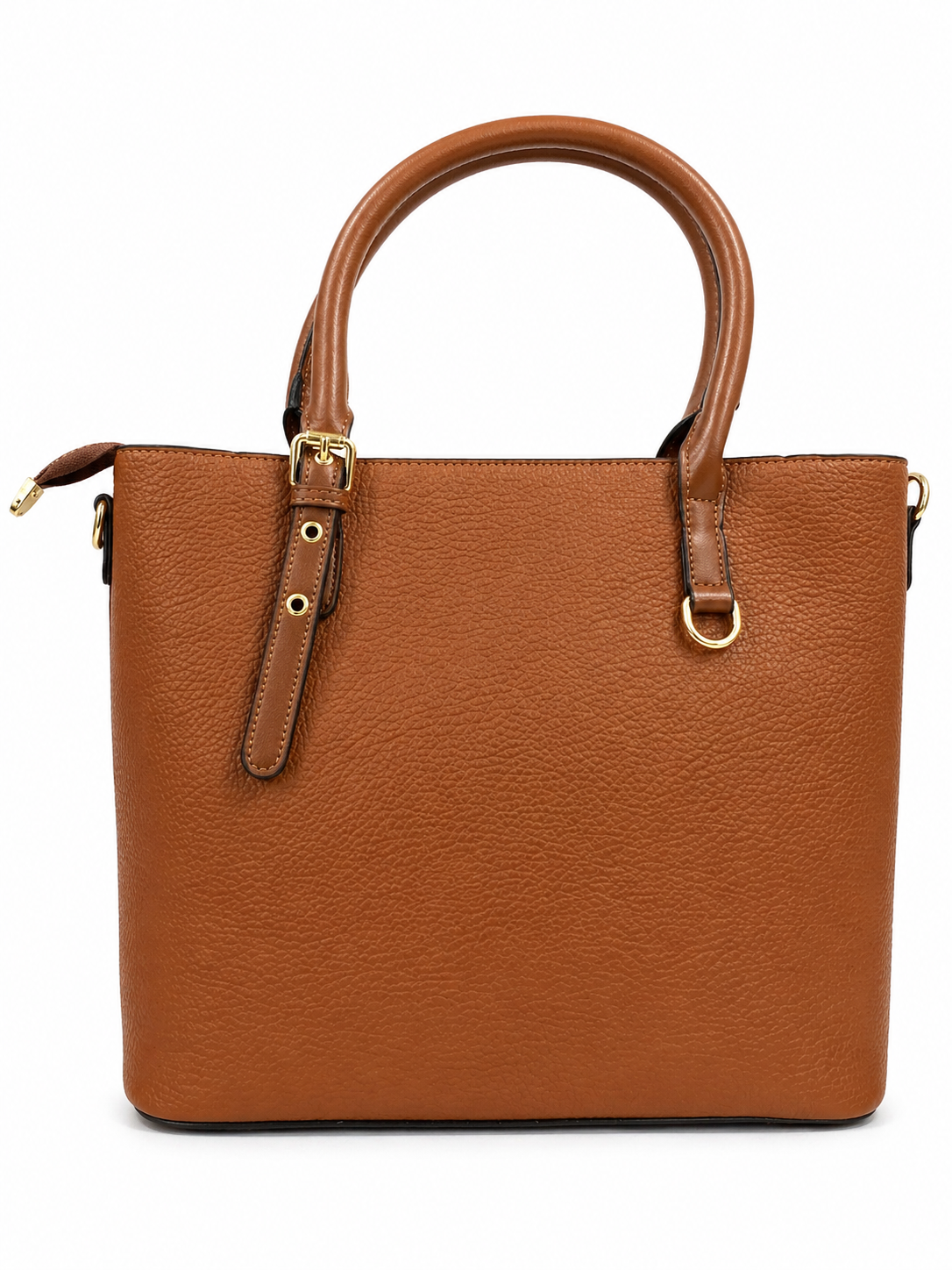 Premium Brown Pebbled Leather Tote Bag with Gold Hardware