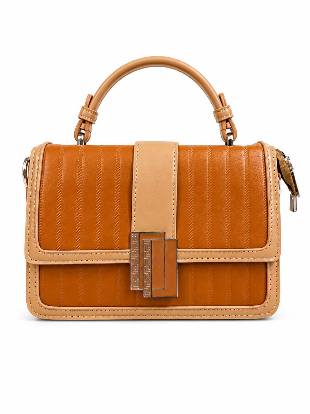 Chic Caramel Textured Flap Shoulder Bag