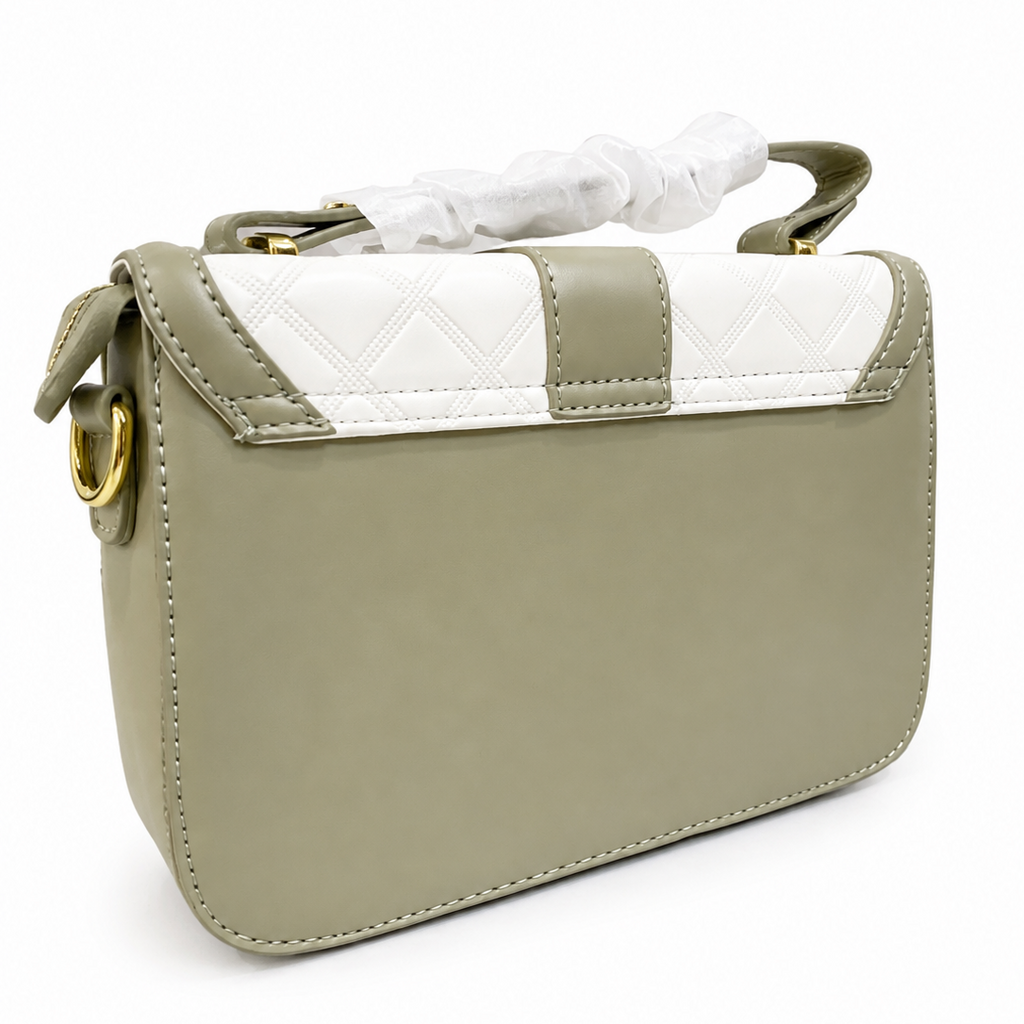 Elegant White Quilted Shoulder Bag  Gold with Clasp