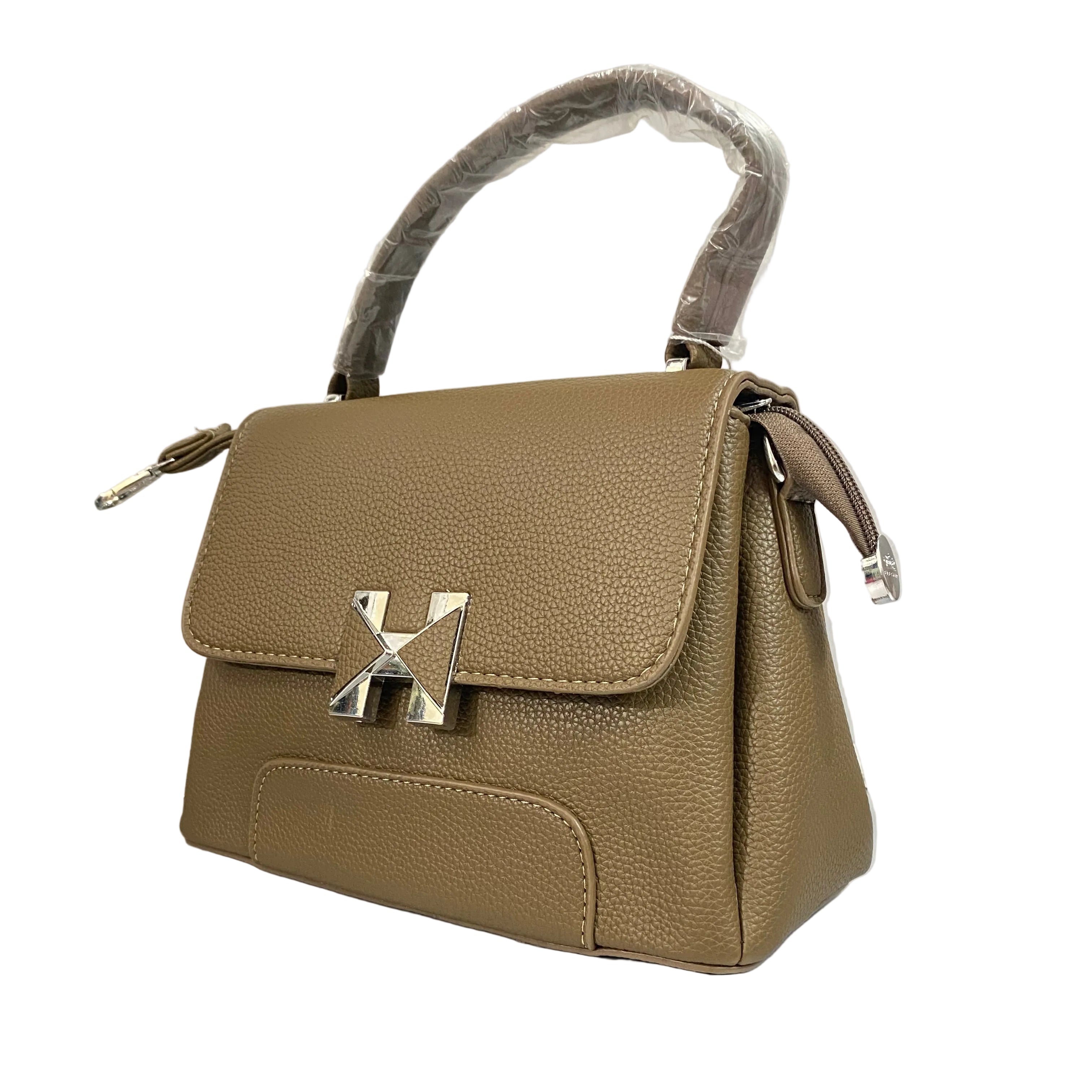 Taupe Structured Top-Handle Bag