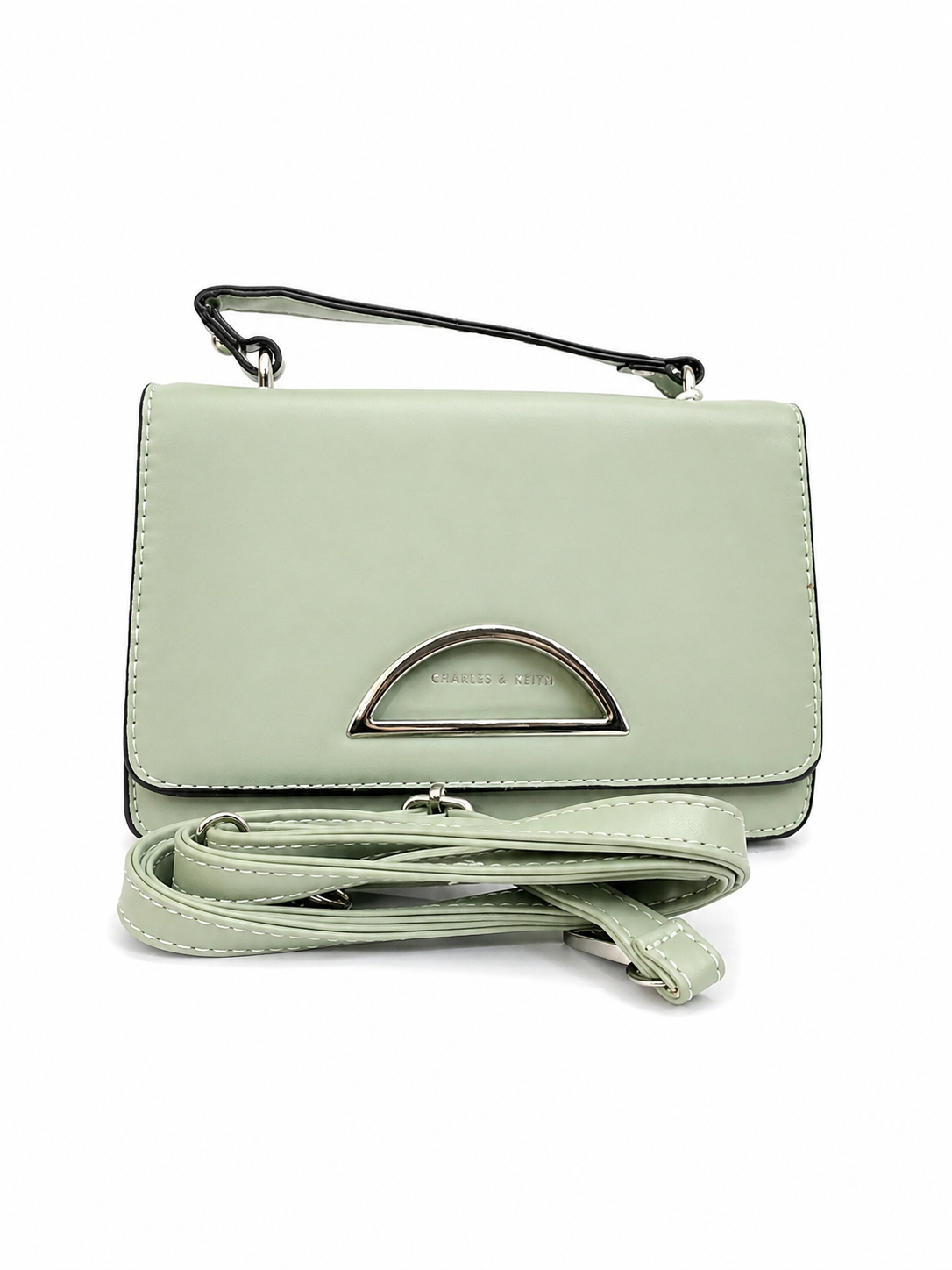 A Elegant Sage Green Mini Handbag with Silk Scarf & Dual Straps