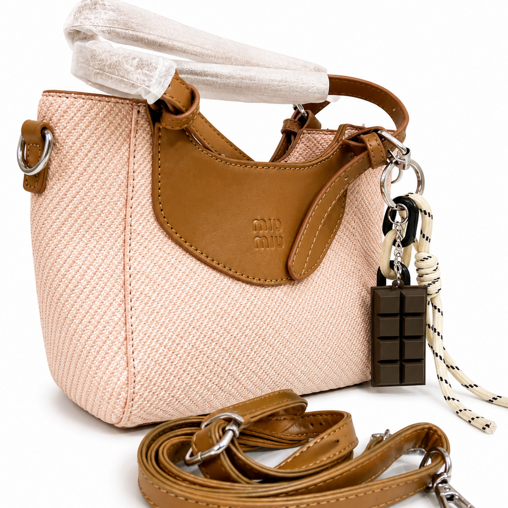 Elegant Pink Textured Tote crossbody Bag With Charm