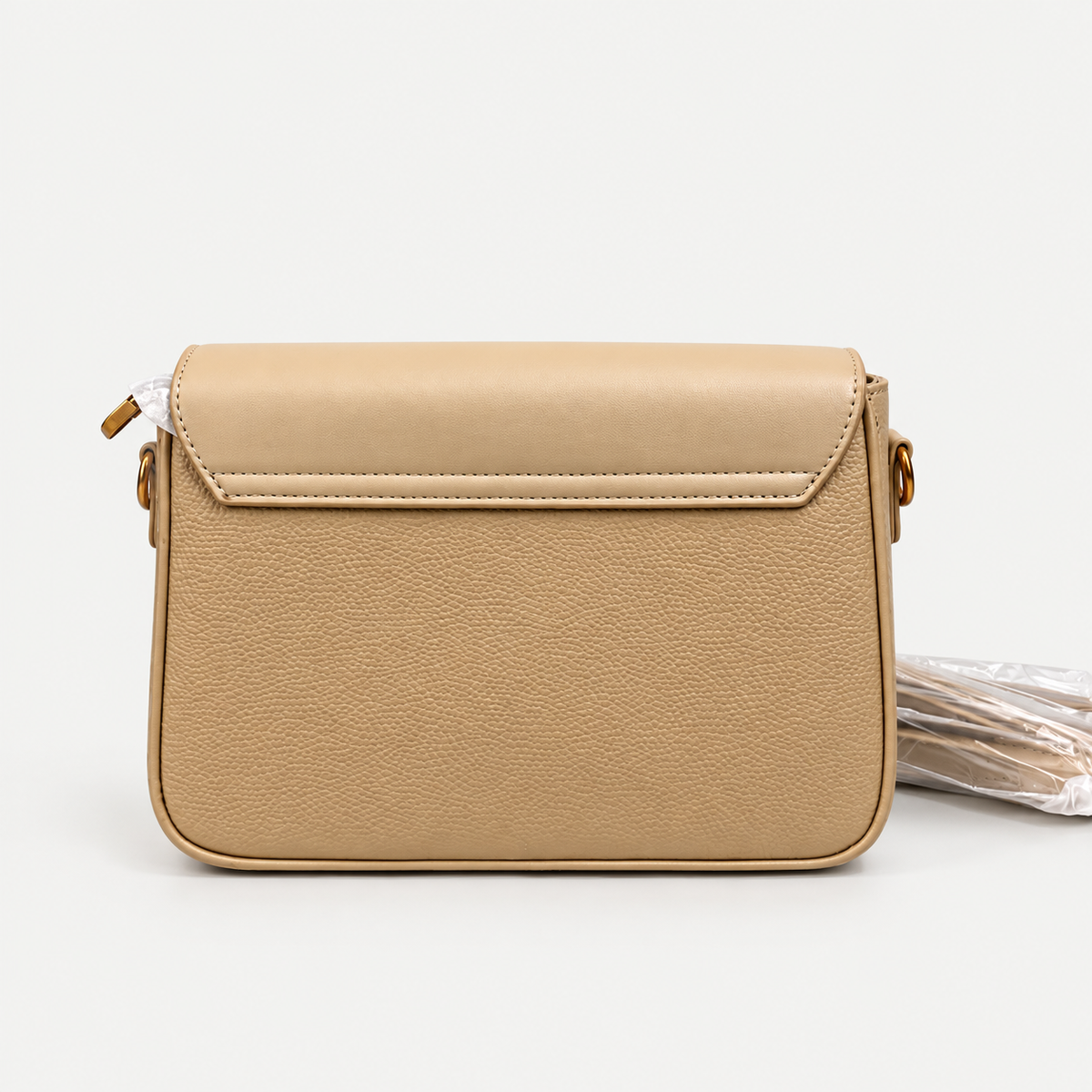 Elegant Beige Crossbody Bag with Gold-Tone Details