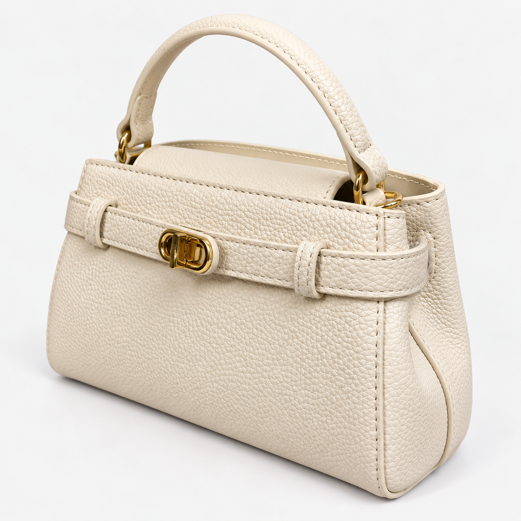 Elegant Cream Luxe Handbag With Golden Lock