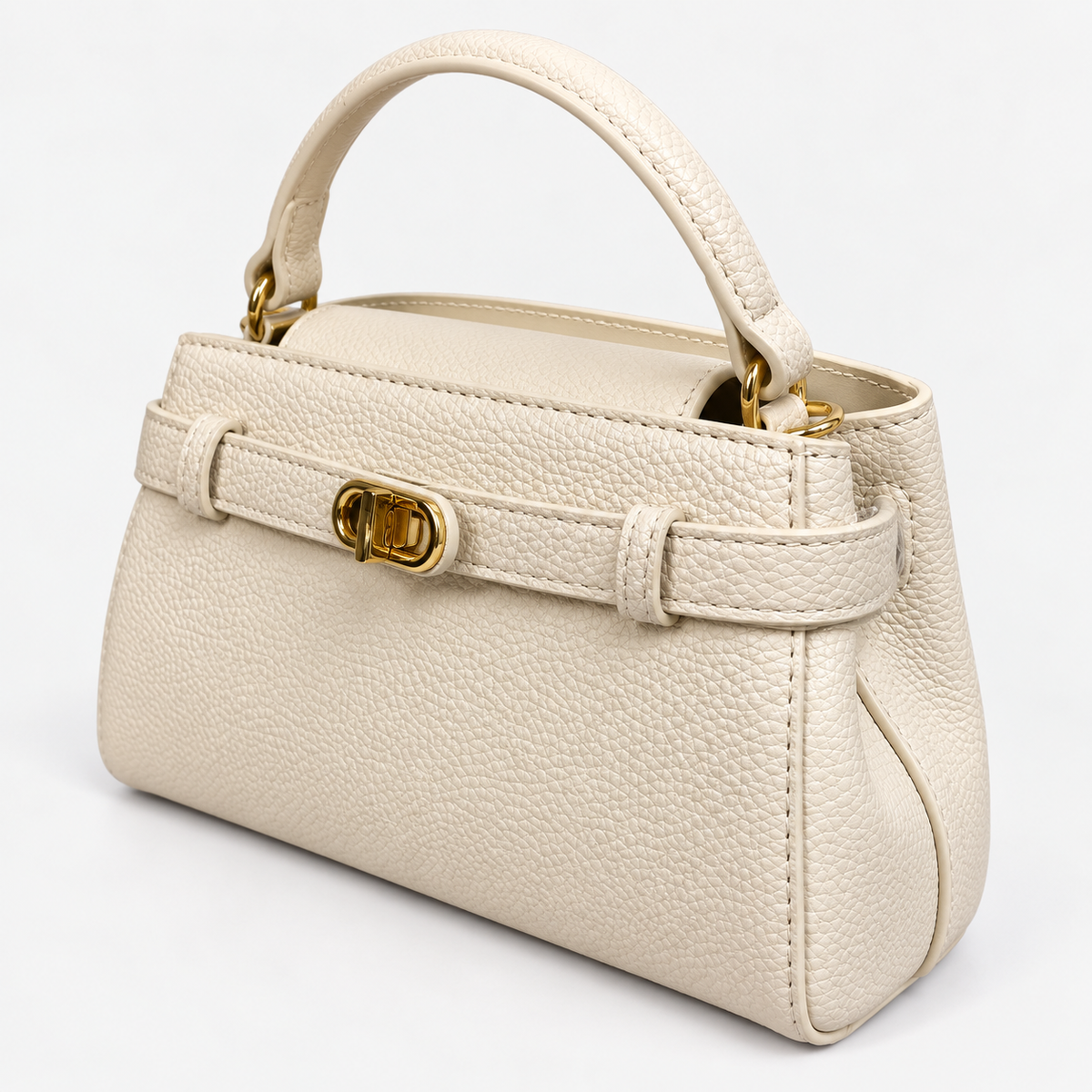 Elegant Cream Luxe Handbag With Golden Lock