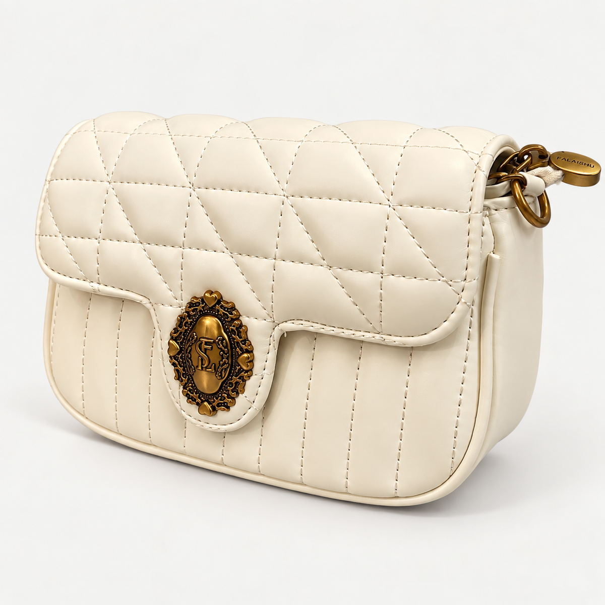 Elegant Ivory Quilted Bag with Gold Hardware