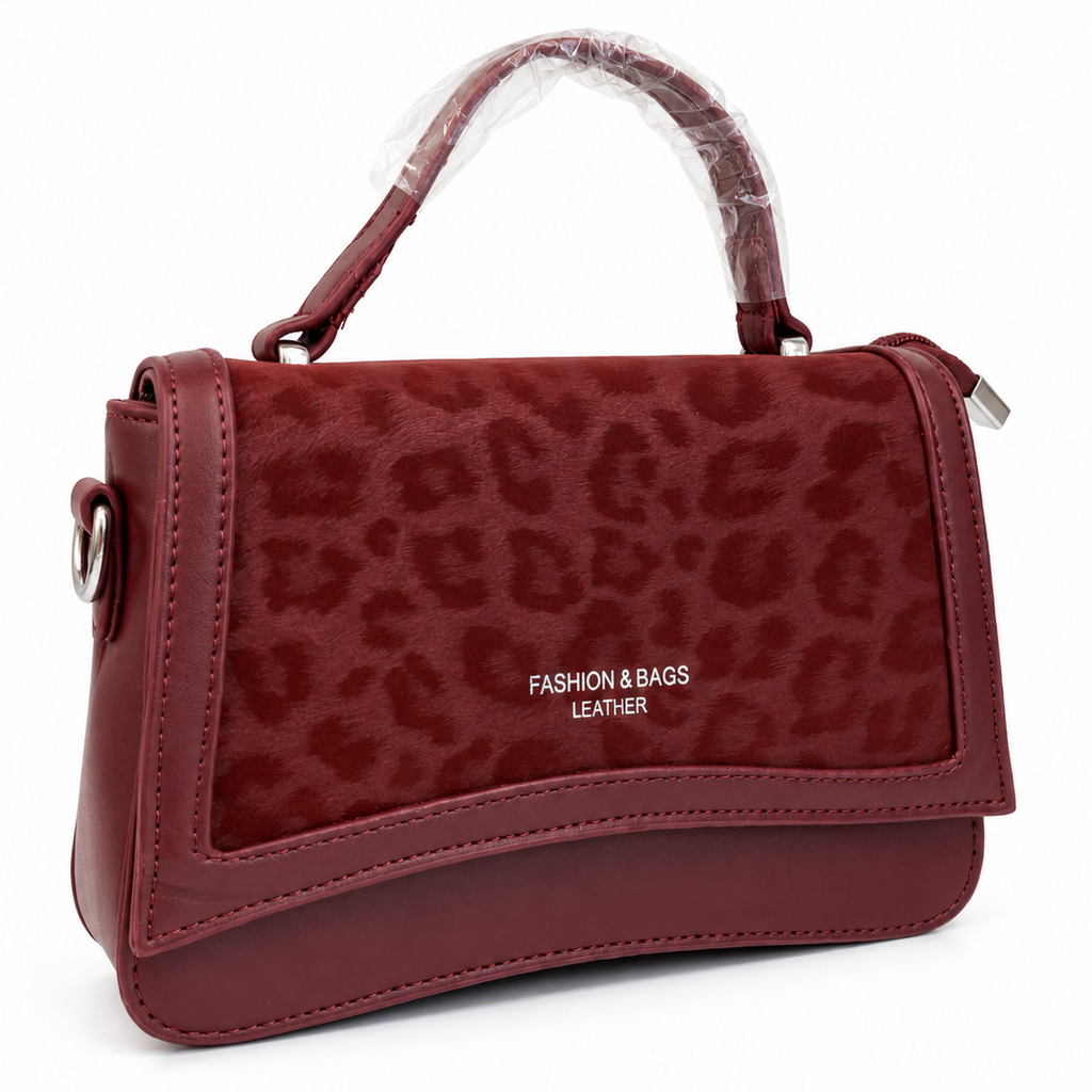 Elegant Burgundy Leopard Print Handbag