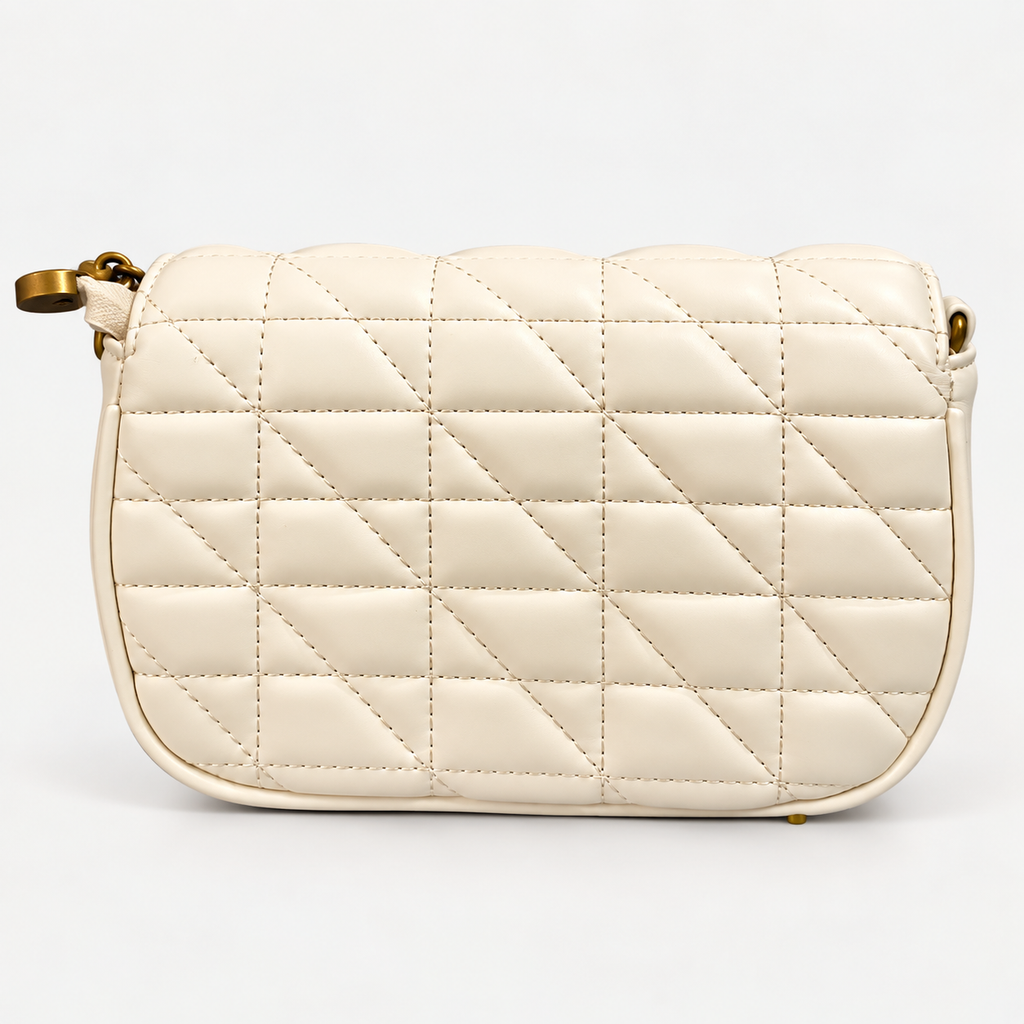 Elegant Ivory Quilted Bag with Gold Hardware