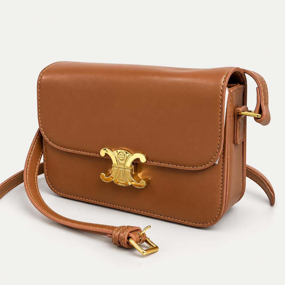 Premium Caramel Brown Leather Crossbody Bag
