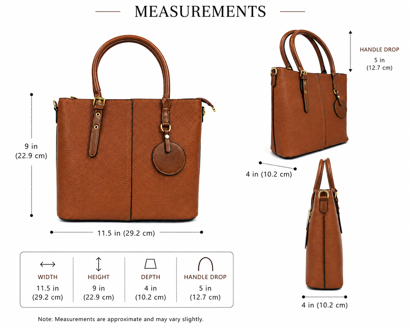 Premium Brown Pebbled Leather Tote Bag with Gold Hardware