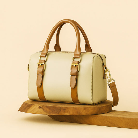 Classic Two-Tone Structured Satchel Bag with Adjustable Strap