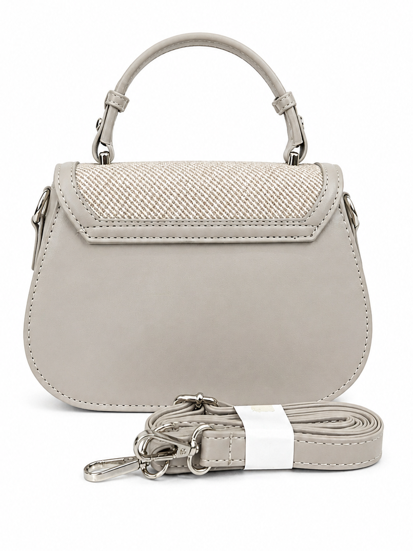 Beige Textured Mini Top Handle Bag with Adjustable Stra