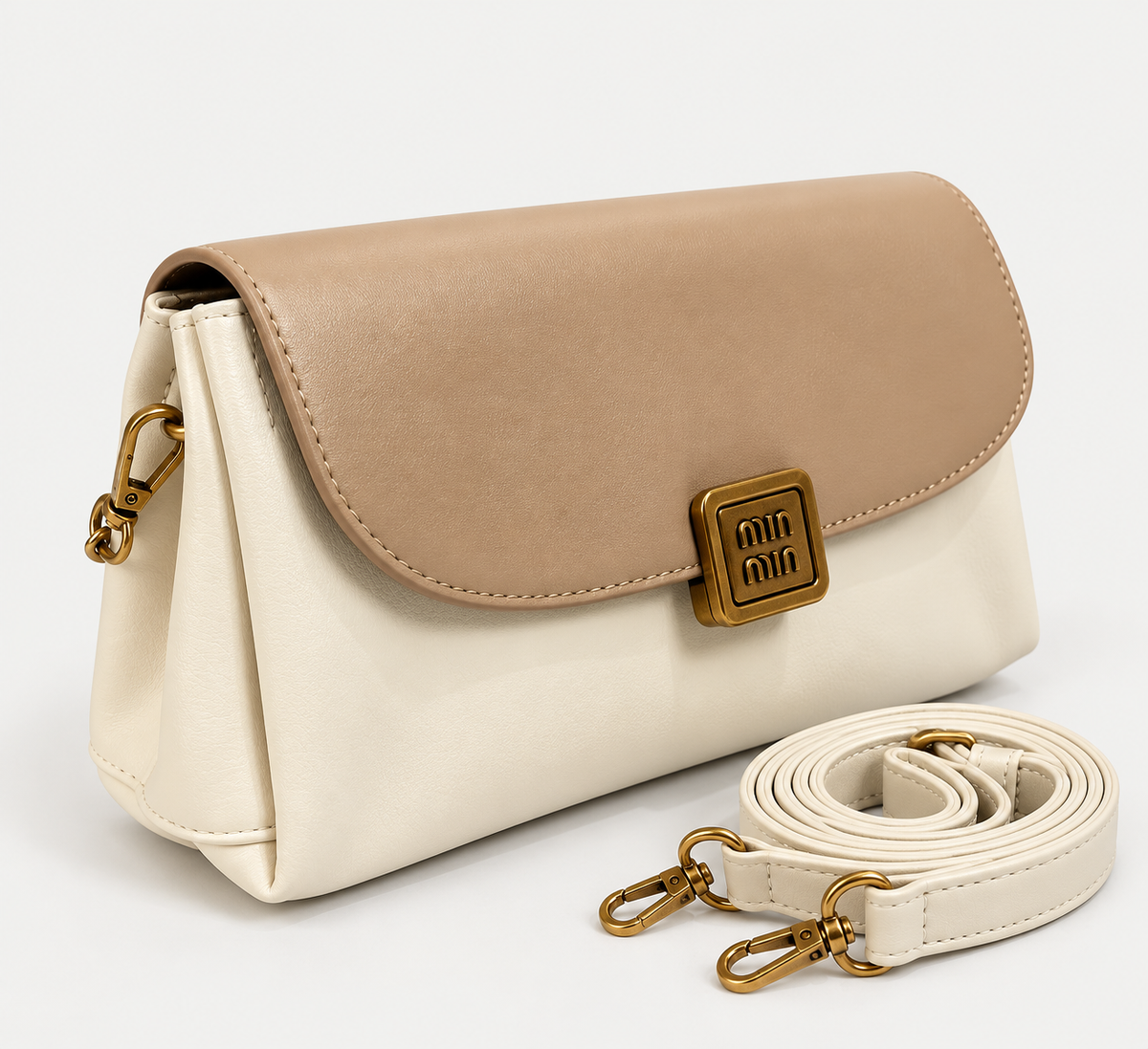 Elegant Two-Tone Beige & Cream Shoulder Bag