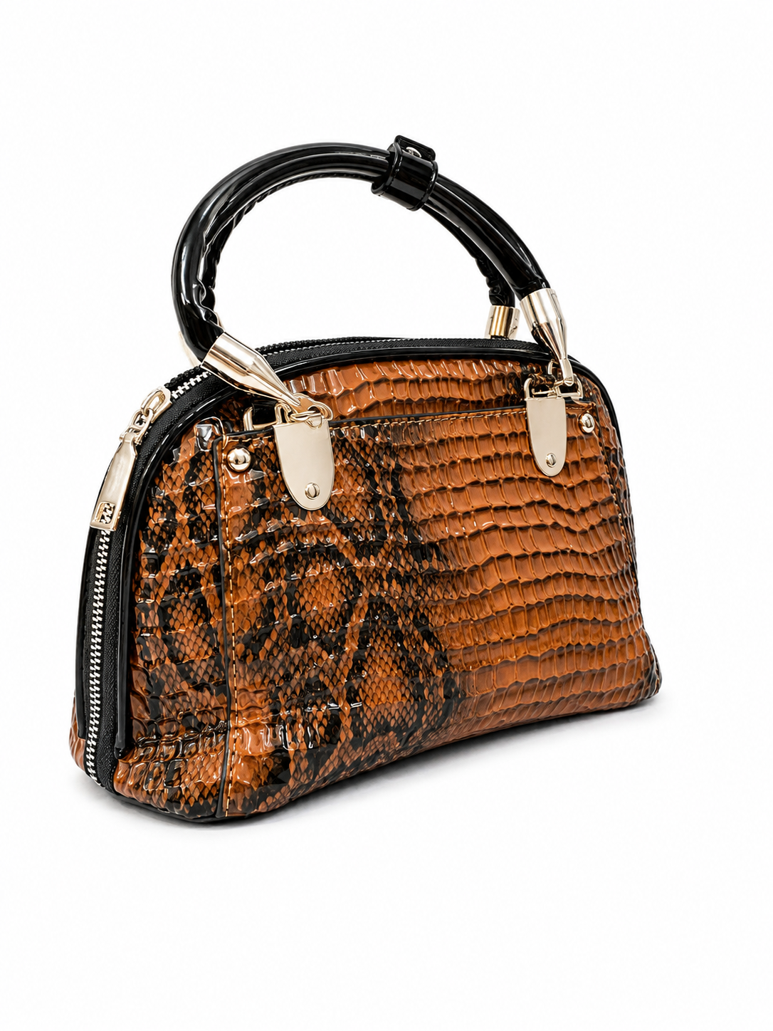 Crocodile Print Luxe Handbag with Gold Hardware