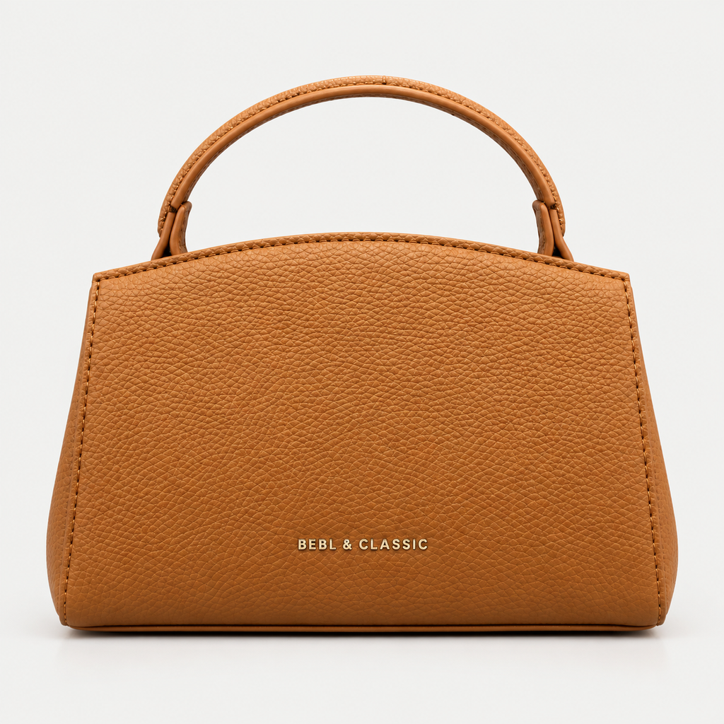 Elegant Tan Structured Handbag  Classic Top Handle