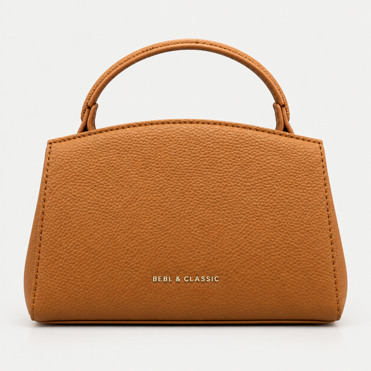 Elegant Tan Structured Handbag  Classic Top Handle