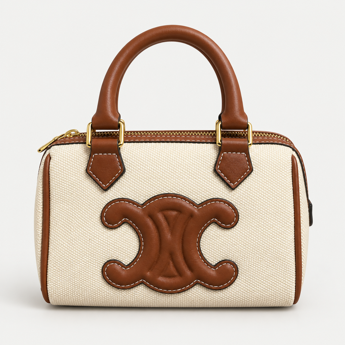 Premium Cream & Brown Canvas Mini Handbag