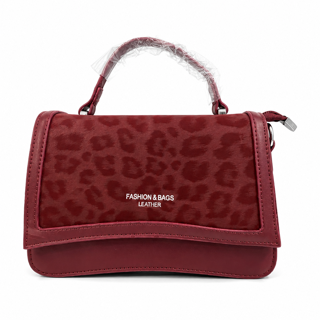 Elegant Burgundy Leopard Print Handbag