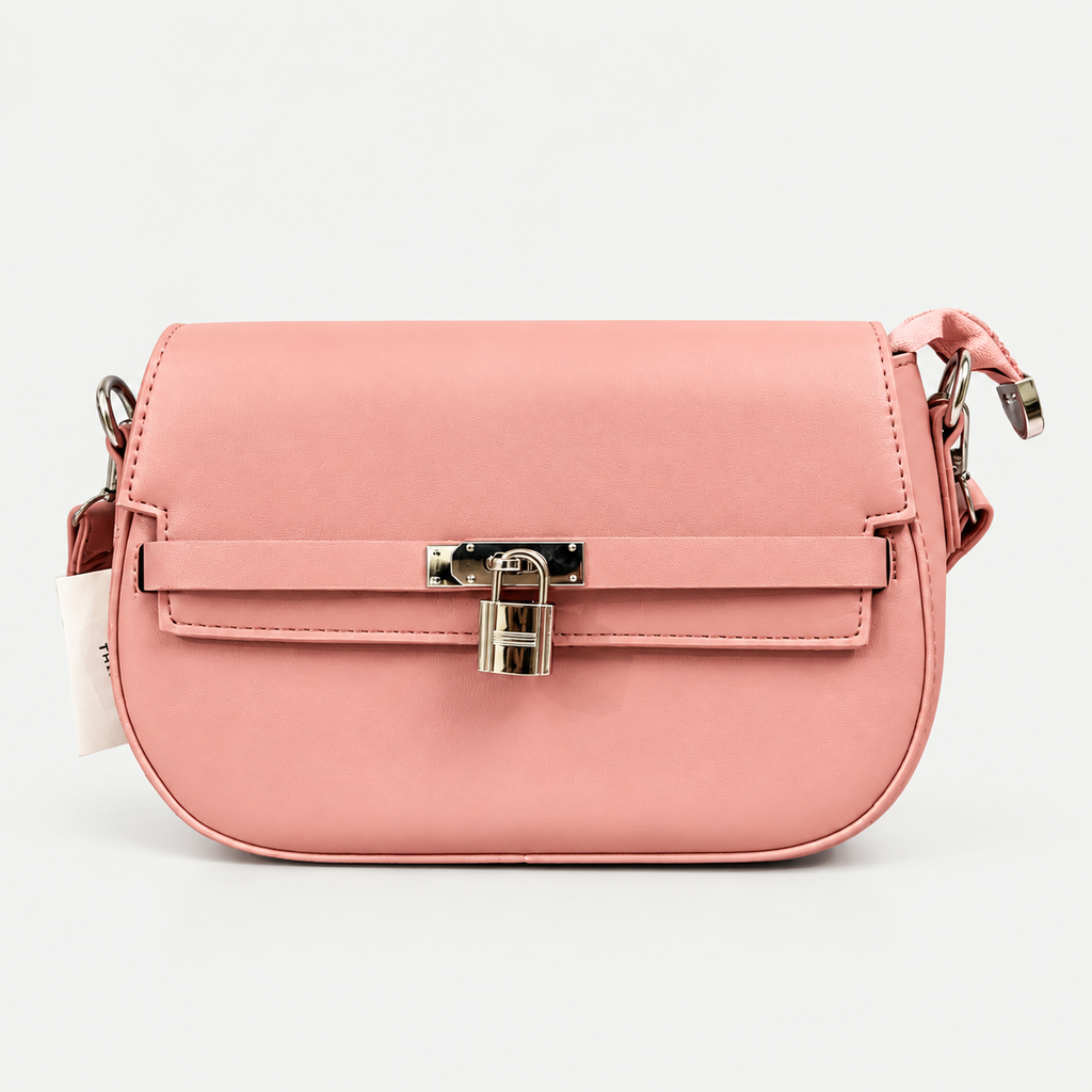Elegant Pink Shoulder Bag With Gold Lock Detail