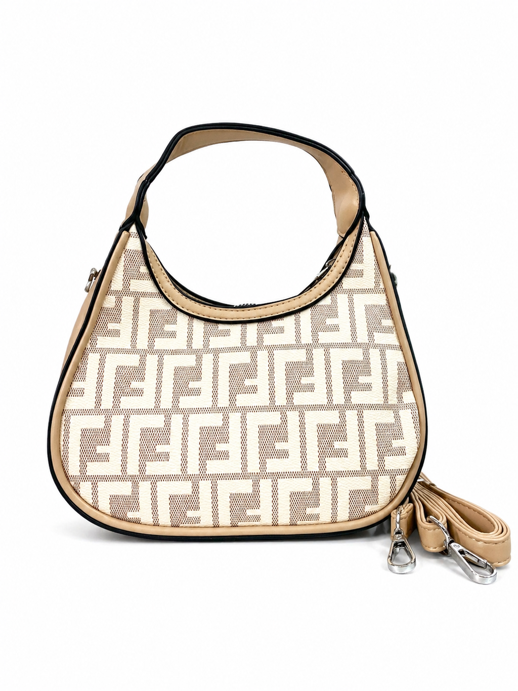 A Elegant Monogram Mini Hobo Handbag with Detachable Strap – Beige