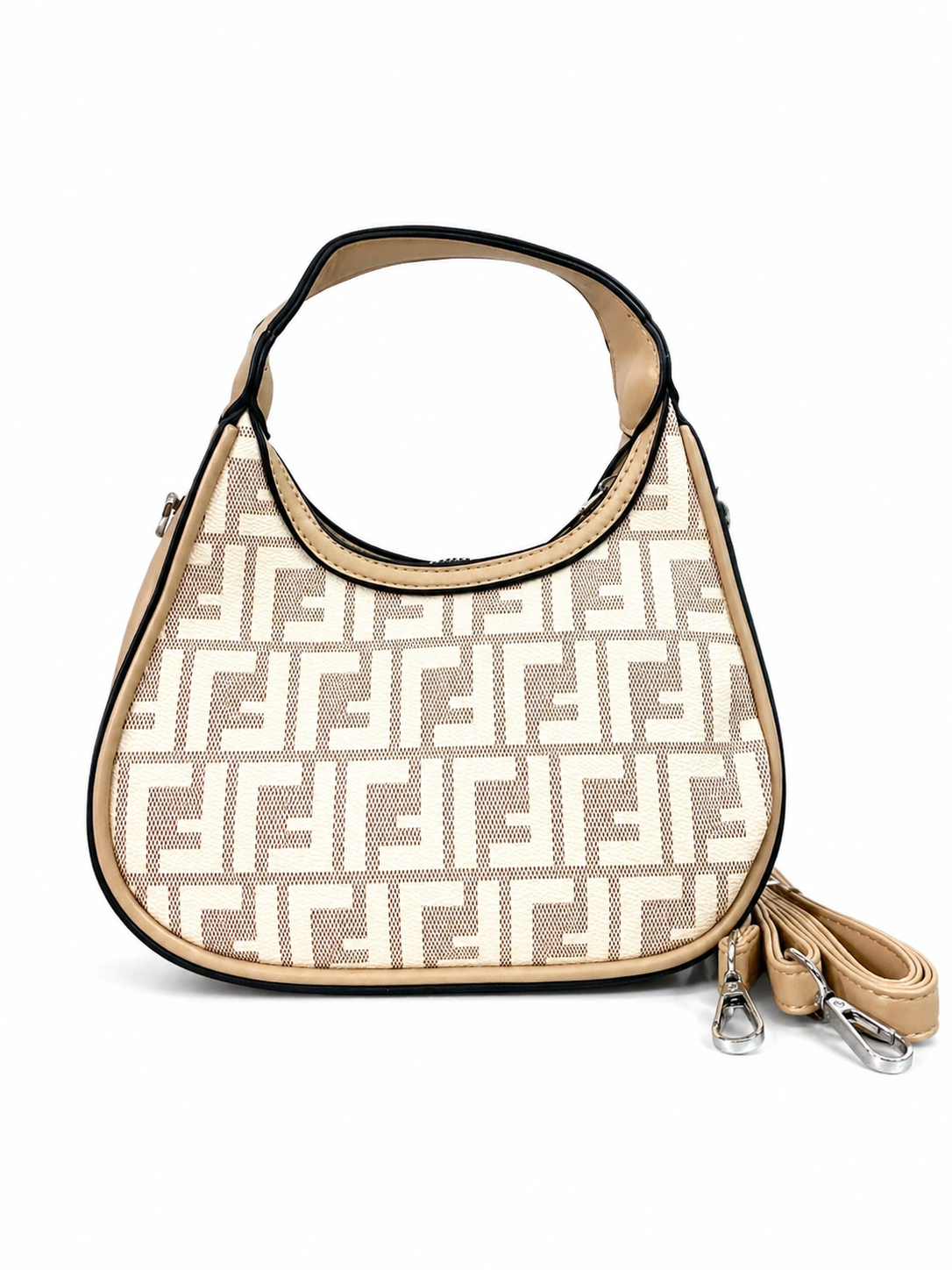 A Elegant Monogram Mini Hobo Handbag with Detachable Strap – Beige
